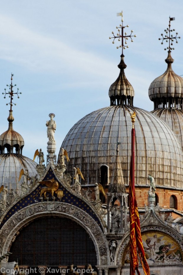 A look at the domes of the San Marco cathedral in Venice, Italy